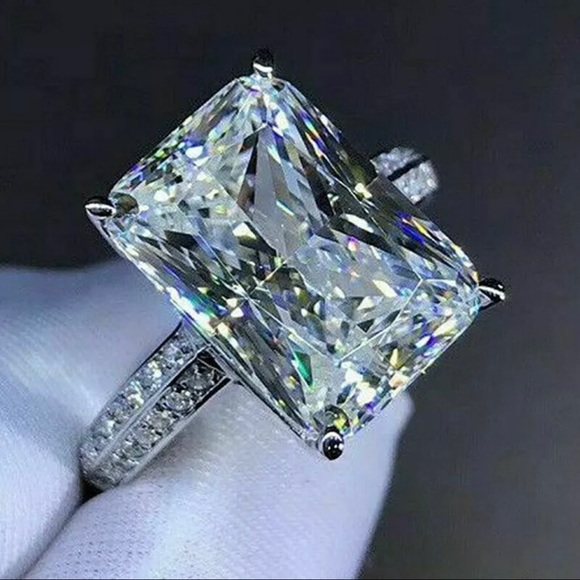 NEW 925 Sterling Silver White Diamond Emerald Radiant Cut Wedding Ring Sapphires - Picture 3 of 16